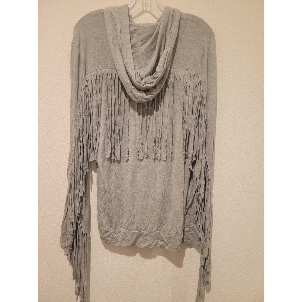 NWOT POL Women Full Zip Hooded Jacket Fringe Boho Hippie Festival Grey Small